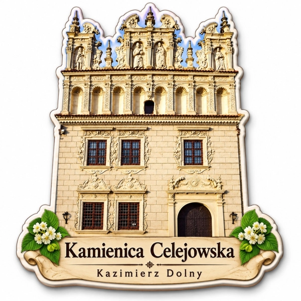 Pamiątkowy magnes przedstawiający Kamienicę Celejowską w Kazimierzu Dolnym