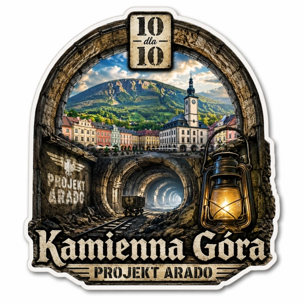 Magnes pamiątkowy Kamienna Góra z motywem tunelu kolejowego i miasta