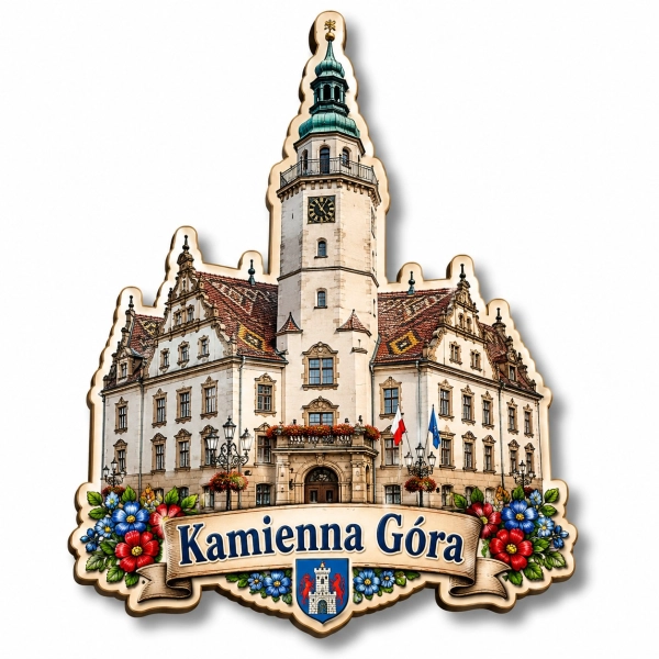 Pamiątkowy magnes Kamienna Góra z motywem ratusza