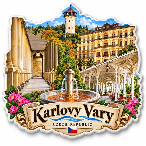 Magnes pamiątkowy z widokiem na Karlowe Wary