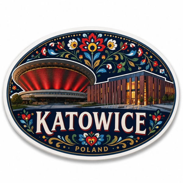 Magnes pamiątkowy z motywem Katowic
