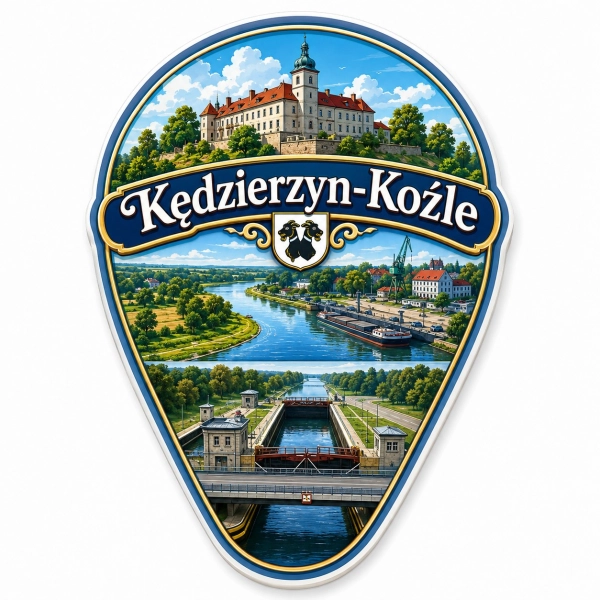 Magnes Kędzierzyn-Koźle z motywem zamku i rzeki