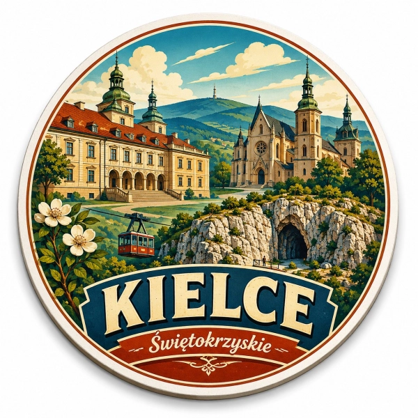 Pamiątkowy magnes Kielce z motywem kościoła i pałacu