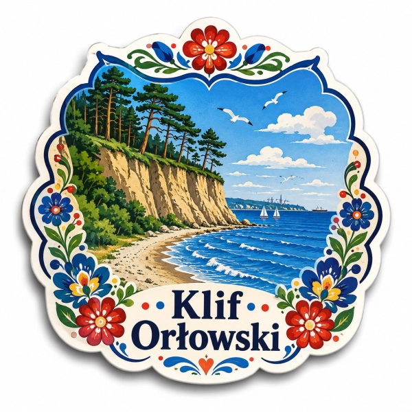 Magnes pamiątkowy Klif Orłowski z widokiem na klif, morze i lasy sosnowe