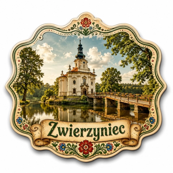 Magnes pamiątkowy przedstawiający Kościół na wodzie w Zwierzyńcu