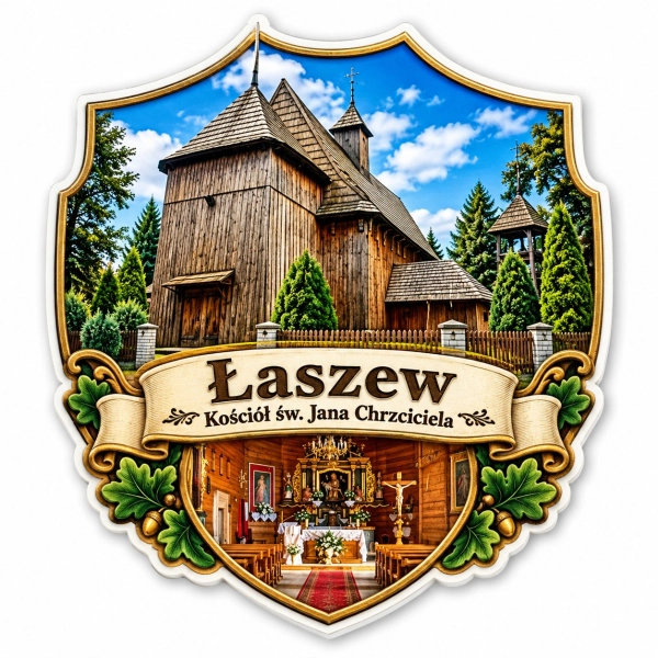 Magnes pamiątkowy z kościołem w Łaszewie