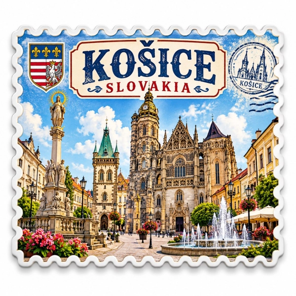 Magnes pamiątkowy z widokiem na Koszyce w Słowacji