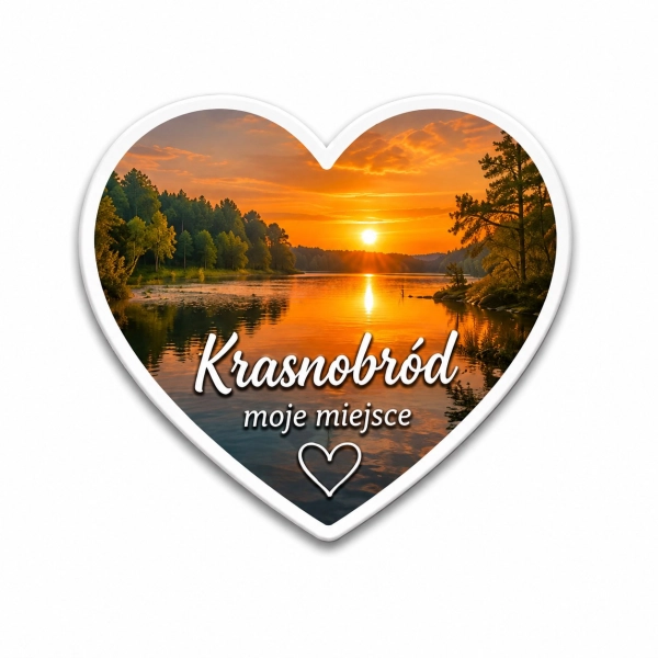 Magnes Krasnobród z motywem zachodu słońca nad jeziorem i lasem