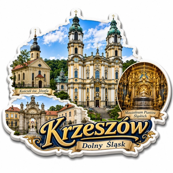 Magnes Krzeszów z motywem Kościoła św. Józefa, Bazyliki Mariackiej i Mauzoleum Piastów