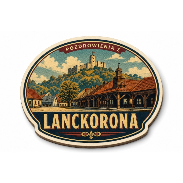 Pamiątkowy magnes Lanckorona z motywem zamku