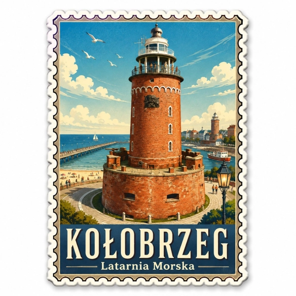 Magnes pamiątkowy przedstawiający latarnię morską w Kołobrzegu