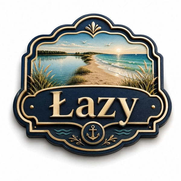 Pamiątkowy magnes Łazy z plażą, morzem i zachodem słońca