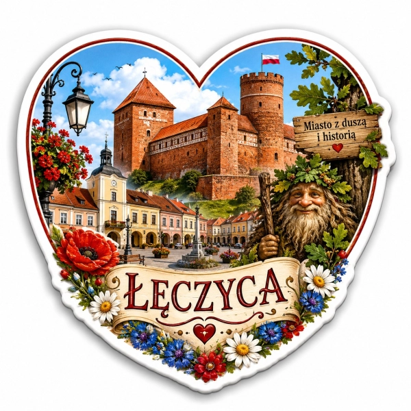 Pamiątkowy magnes Łęczyca z motywem zamku Królewskiego w Łęczycy