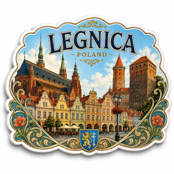 Magnes pamiątkowy Legnica z panoramą miasta