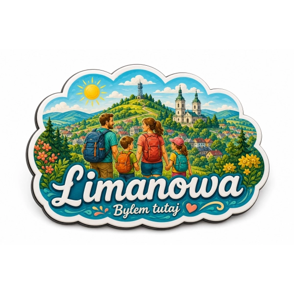 Pamiątkowy magnes Limanowa z krajobrazem i architekturą miasta