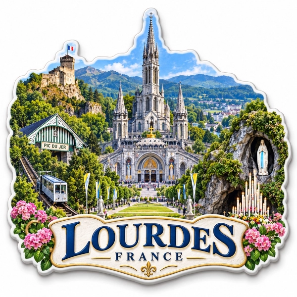 Magnes pamiątkowy z widokiem na sanktuarium w Lourdes