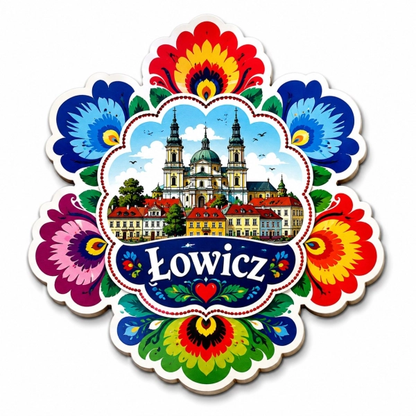 Magnes pamiątkowy Łowicz z motywem architektury miasta