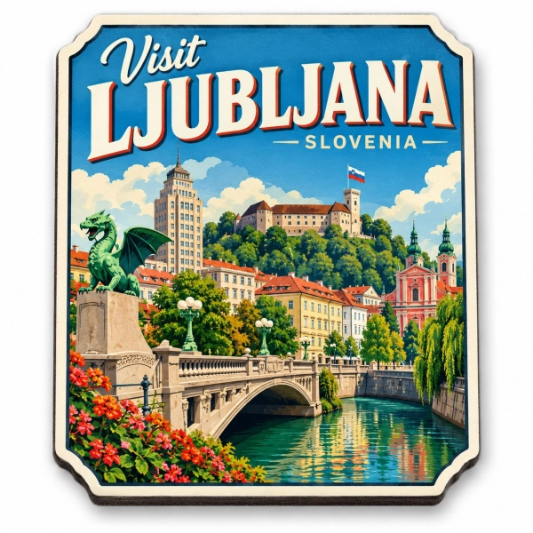 Magnes pamiątkowy z widokiem na Lublanę