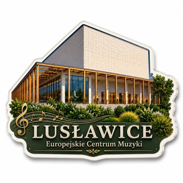 Magnes pamiątkowy Lusławice z motywem Europejskiego Centrum Muzyki