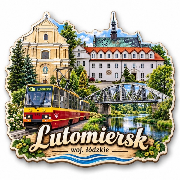 Pamiątkowy magnes Lutomiersk z motywem tramwajowym