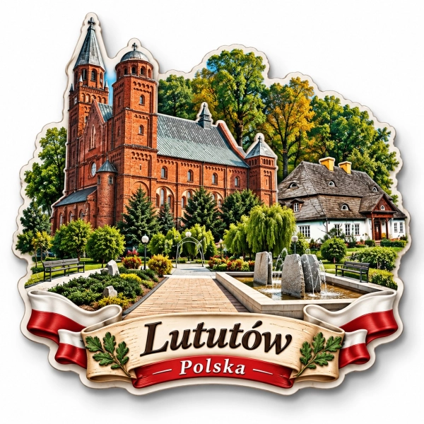 Magnes z motywem kościoła w Lututowie