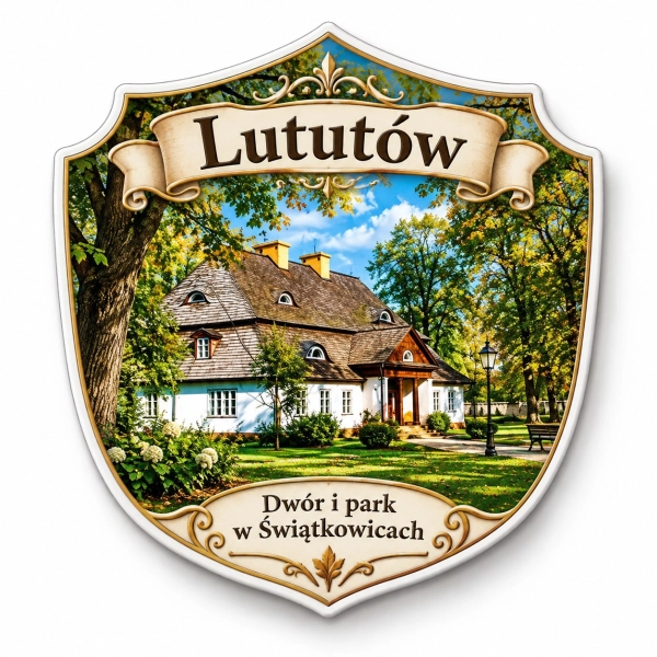 Pamiątkowy magnes Lututów z motywem dworu i parku
