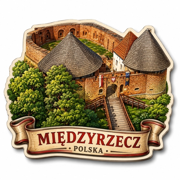 Magnes Międzyrzecz z motywem średniowiecznego zamku obronnego