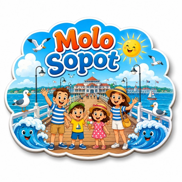 Magnes pamiątkowy Molo w Sopocie z nadrukiem przedstawiającym sopockie molo