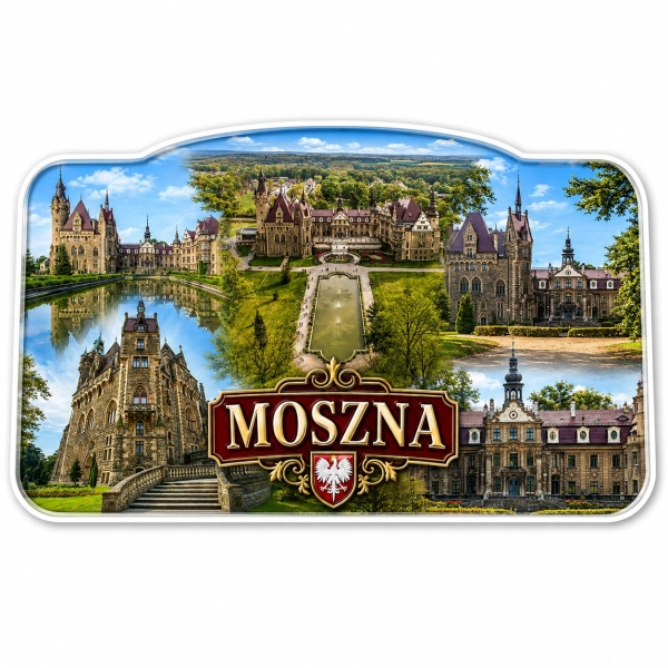 Magnes pamiątkowy z motywem Zamku Moszna w województwie opolskim