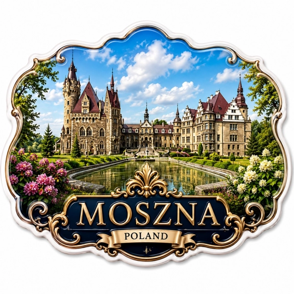 Pamiątkowy magnes z motywem Zamku w Mosznej w województwie opolskim