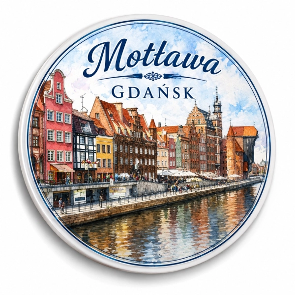 Pamiątkowy magnes z widokiem na Motławę w Gdańsku