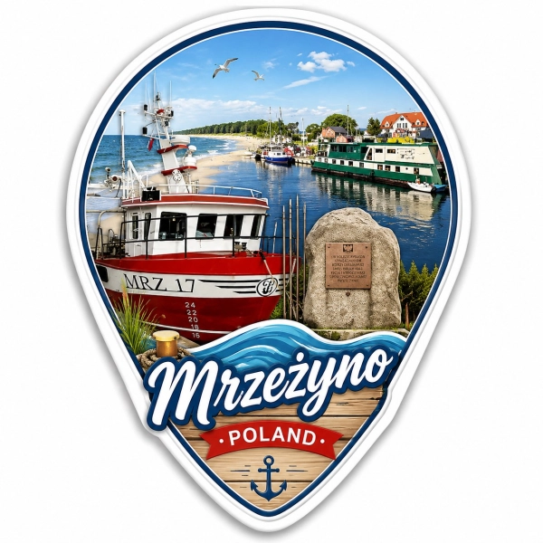 Pamiątkowy magnes Mrzeżyno – port morski
