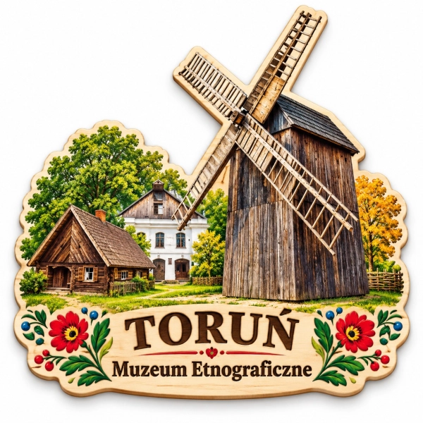 Magnes pamiątkowy z wiatrakiem Muzeum Etnograficznego w Toruniu