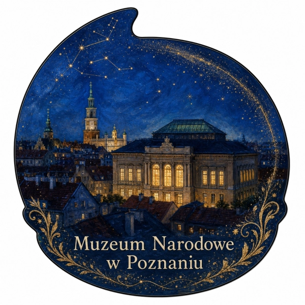 Magnes pamiątkowy Muzeum Narodowego w Poznaniu z nocnym widokiem miasta