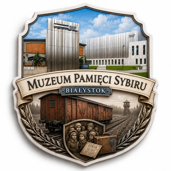 Magnes pamiątkowy z motywem Muzeum Pamięci Sybiru w Białymstoku