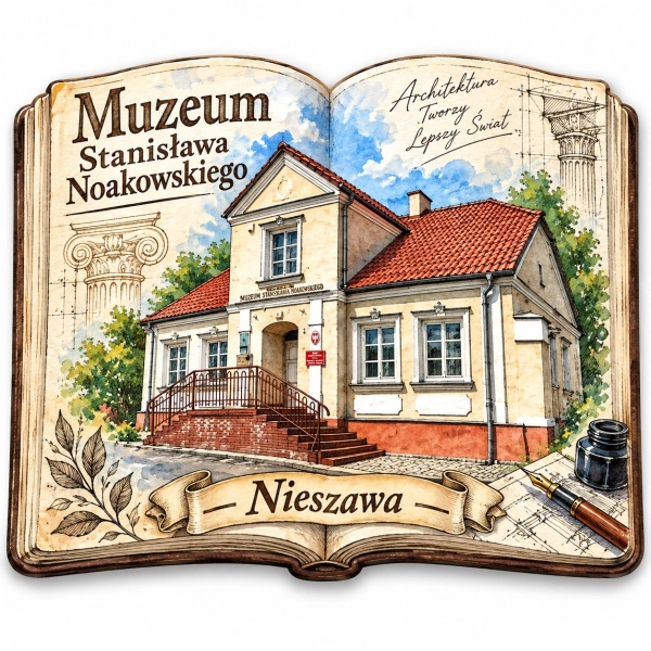 Magnes pamiątkowy z motywem Muzeum Stanisława Noakowskiego w Nieszawie