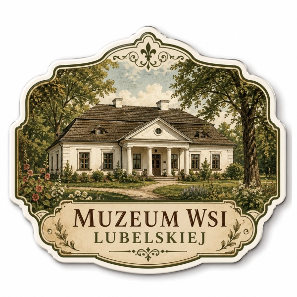 Magnes Muzeum Wsi Lubelskiej z motywem budynku muzealnego
