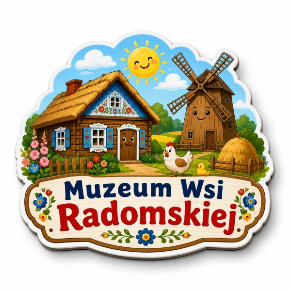 Magnes pamiątkowy z motywem Muzeum Wsi Radomskiej na Mazowszu