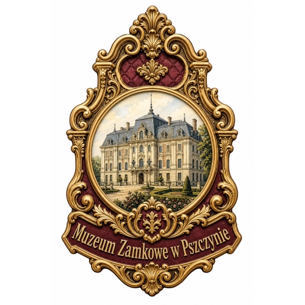 Magnes pamiątkowy z motywem Muzeum Zamkowego w Pszczynie
