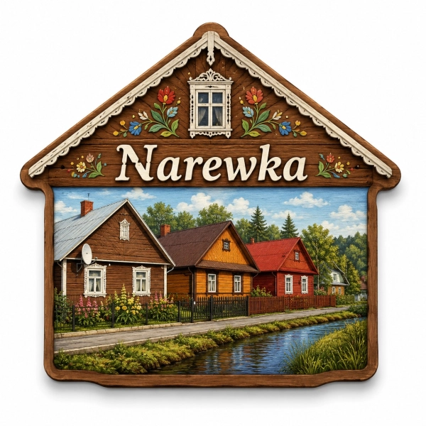 Magnes pamiątkowy Narewka z motywem polskiej wsi