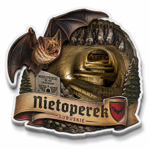 Magnes Nietoperek z motywem podziemnej trasy turystycznej i nietoperzy