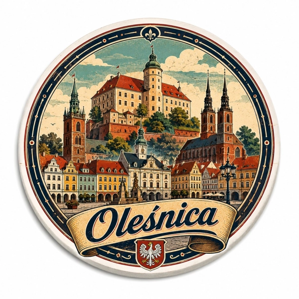 Magnes pamiątkowy Oleśnica z motywem zamku i miasta