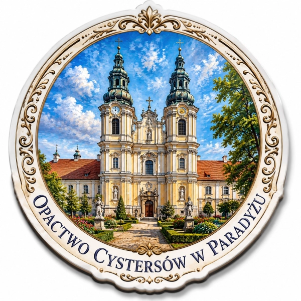 Magnes pamiątkowy z motywem Opactwa Cystersów w Paradyżu