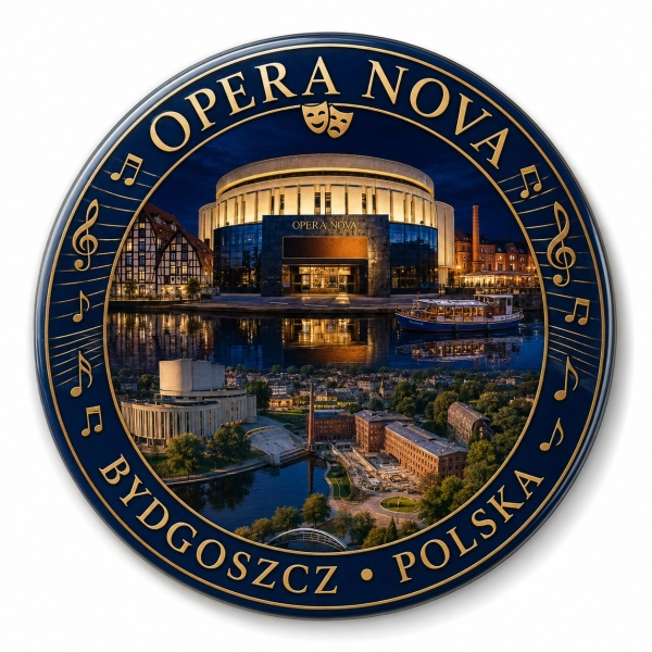 Magnes pamiątkowy z motywem Opery Nova w Bydgoszczy