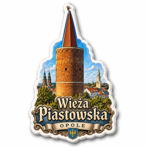 Magnes pamiątkowy z widokiem na Wieżę Piastowską w Opolu