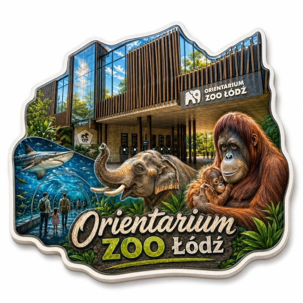 Magnes pamiątkowy Orientarium ZOO Łódź z motywem zwierząt i akwarium