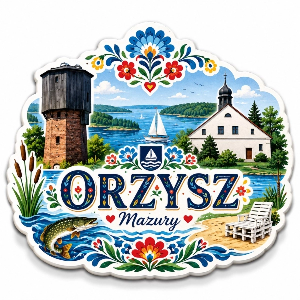Pamiątkowy magnes Orzysz z nadrukiem UV