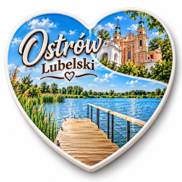 Magnes pamiątkowy Ostrów Lubelski w kształcie serca
