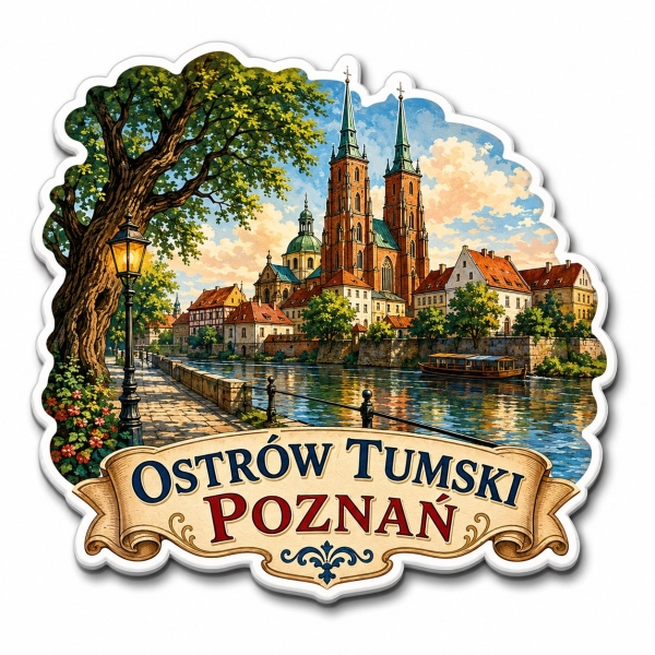 Magnes pamiątkowy Ostrów Tumski z widokiem na katedrę i rzekę Wartę