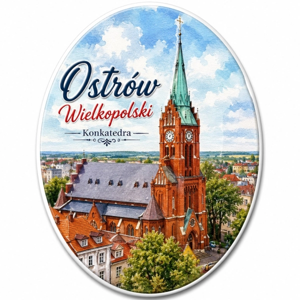 Magnes pamiątkowy Ostrów Wielkopolski z motywem katedry